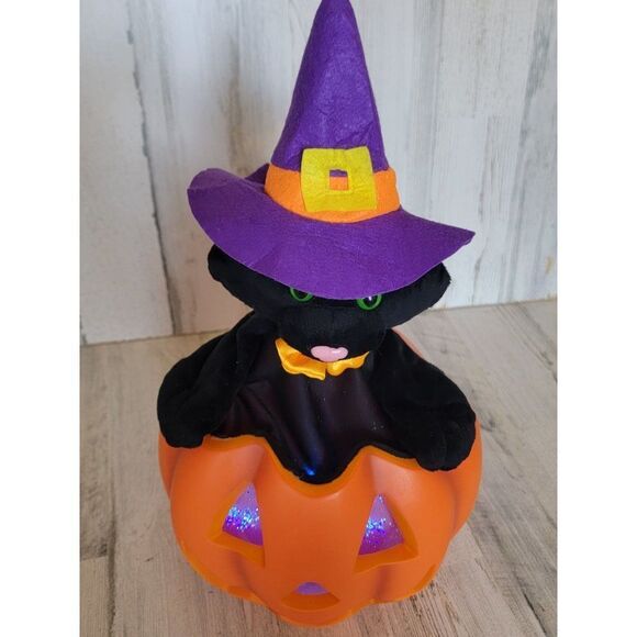 Pan Asians Creations Jack O'Lantern black cat Animated Music light up pumpkin Ha - Picture 4 of 9